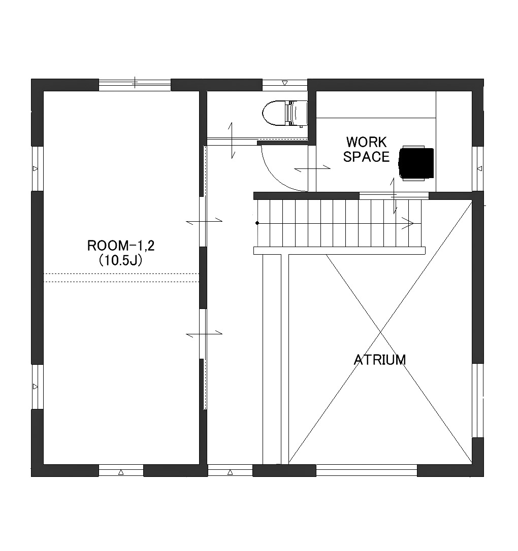 10.5帖の子ども部屋は、将来的に間仕切って2部屋に分けることも可能なプラン。