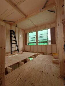 住宅　新築　戸建　注文住宅　自由設計　滋賀　長浜　米原　彦根　長住建設株式会社　ながじゅう　フィアスホーム彦根店　フィアスホーム　高気密　高断熱　パッシブデザイン　パッシブハウス　パッシブ設計　モデルハウス　コンセプトハウス　工事中　工事現場　吹抜け　吹抜けのある家