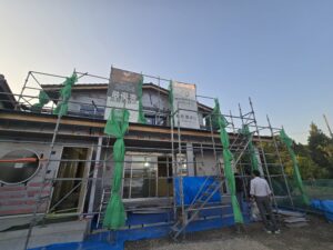長住建設株式会社　フィアスホーム　長浜　米原　新築　注文住宅　　高気密高断熱　工事現場　軒天　外壁